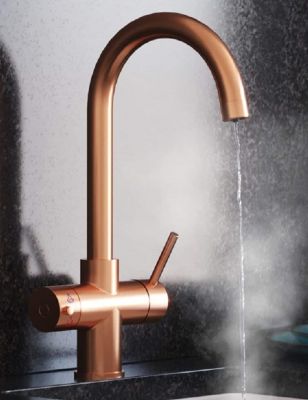 EVO AVISTA/310 SERIES 3 IN 1 COPPER BOILING WATER MONO DUAL LEVER SWAN NECK SHAPED KITCHEN SINK MIXER TAP, SWIVEL SPOUT with PUSH BUTTON TANK, BWT313CU